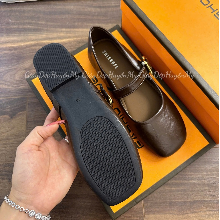 [ Giày Dép Huyền My ] Giày búp bê nữ da lì mềm quai ngang phối khuy cạnh hàng cao cấp full hộp ( LT46 ) | BigBuy360 - bigbuy360.vn