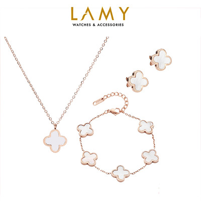 Bộ quà tặng trang sức LAMY  Dual Lucky Leaves Rose Gold-White 6026-2026-3023