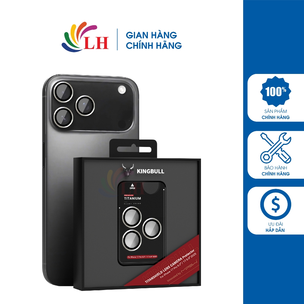 Dán Camera cường lực viền màu chống va đập Mipow Kingbull Titanshield iP 17 Pro/ iP 17 Pro Max BJ17C