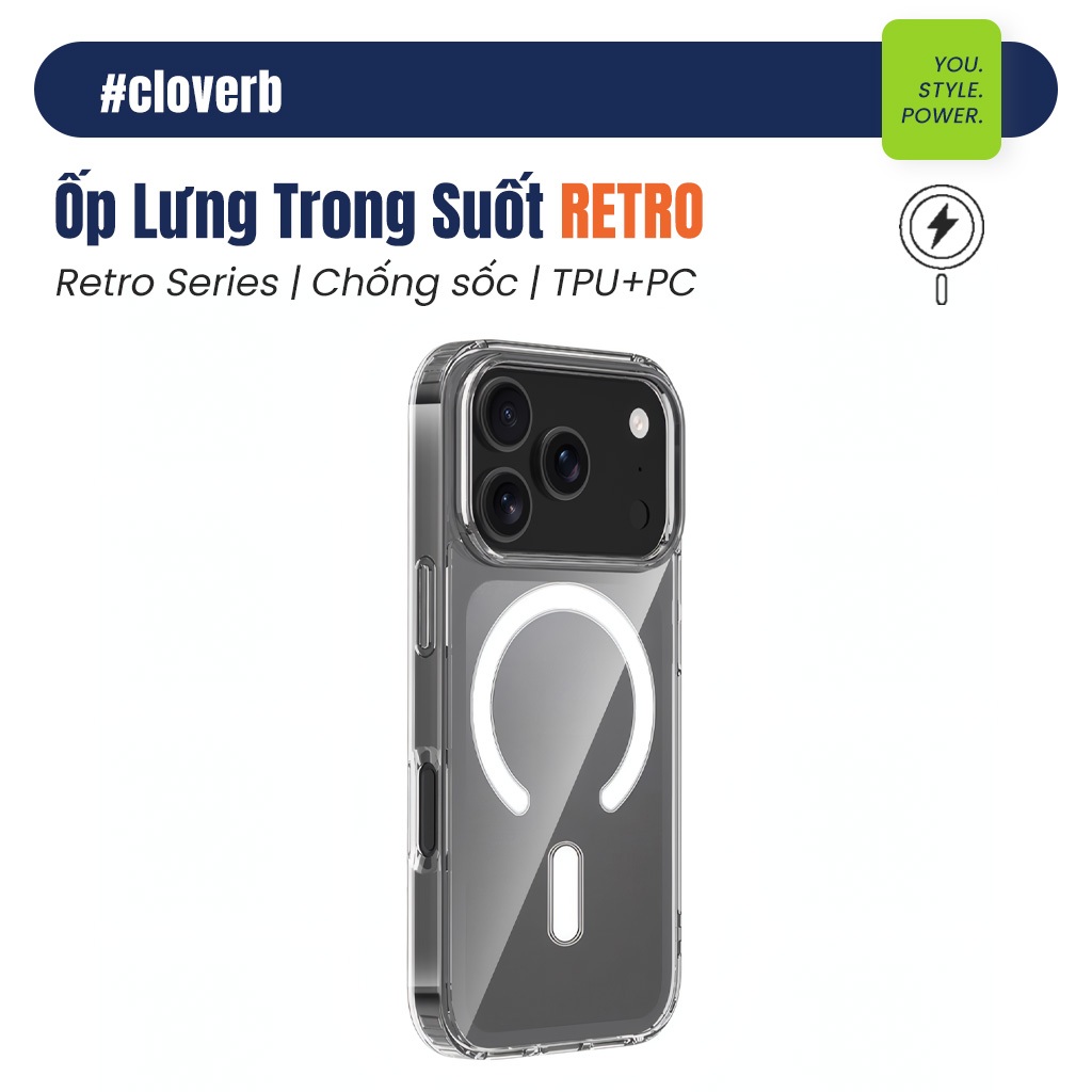 Ốp lưng Popkon Retro - Từ tính / Trong suốt - Dành cho iPhone 11 đến 17 - CloverB