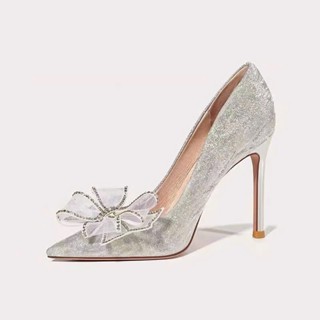  Giày Cao Gót 9p Mũi Nhọn HEMS FASHION Đính Đá Pha Lê Thời Trang Mới 2025 Cho Nữ nơ của phụ nữ  HQ09 