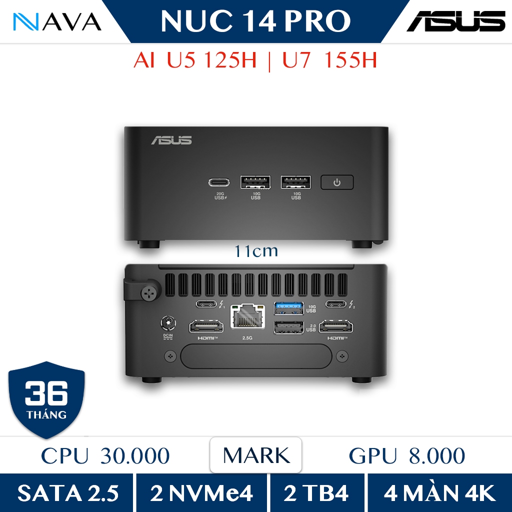 Mini PC ASUS NUC 14 PRO Intel AI Core Ultra 7 155H U5 125H DDR5 NUC14RVH Revel Canyon