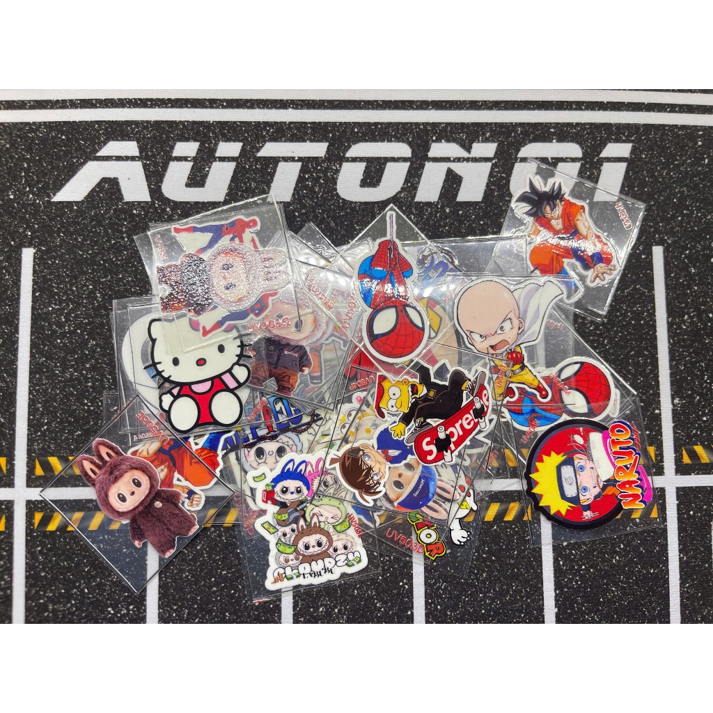 Bộ 8 decal uv trang trí hoạt hình cartoon dán xe điện thoại laptop nón ly mica chống nước Autono1 UV