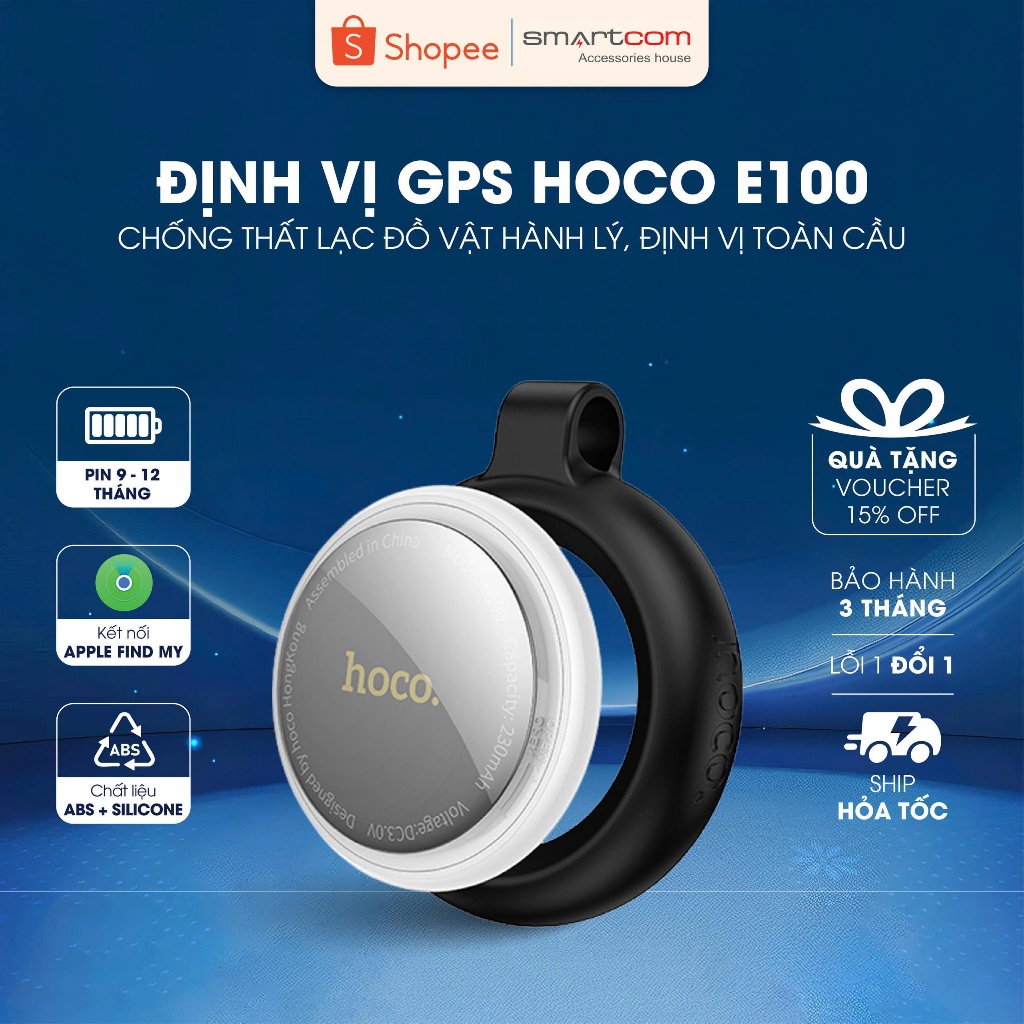 Thiết bị định vị iPhone Hoco E100  [Pin trâu - Nhỏ gọn], Pin Trâ 12 tháng, Tương thích với Apple Fin