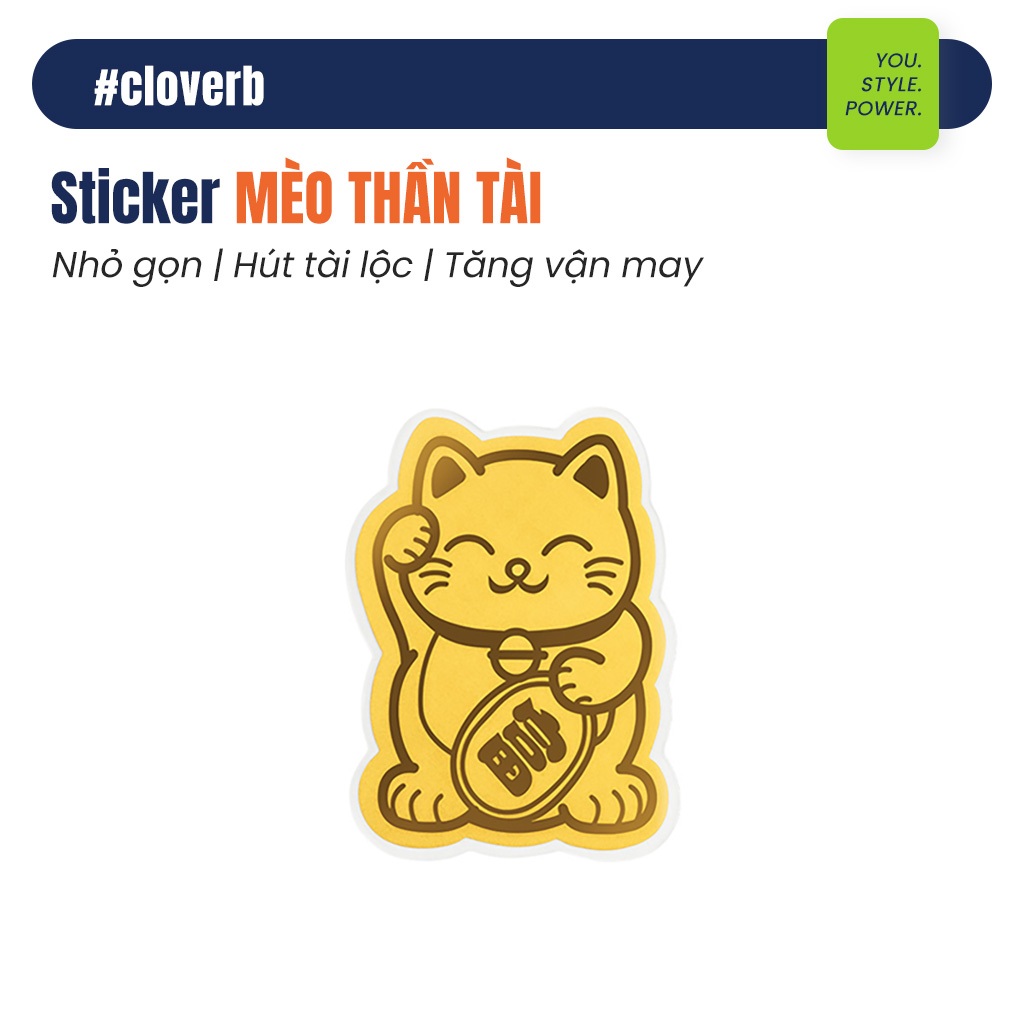 Miếng Dán Mèo Thần Tài OEM Mini - Thiếp Kim Hút Lộc - Dành cho Điện Thoại / Ví - CloverB