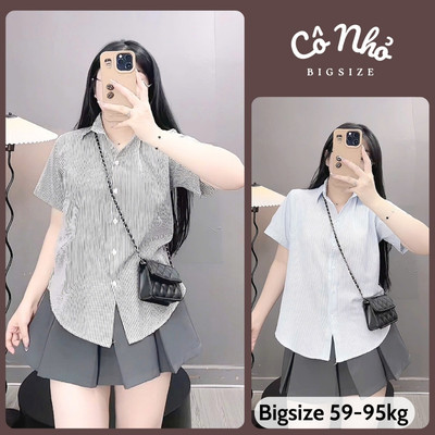 Áo Sơ Mi Kẻ Sọc Bigsize Nữ Somi Tay Ngắn Tôn Dáng Vài Cotton Thô Cho Chubby SM184