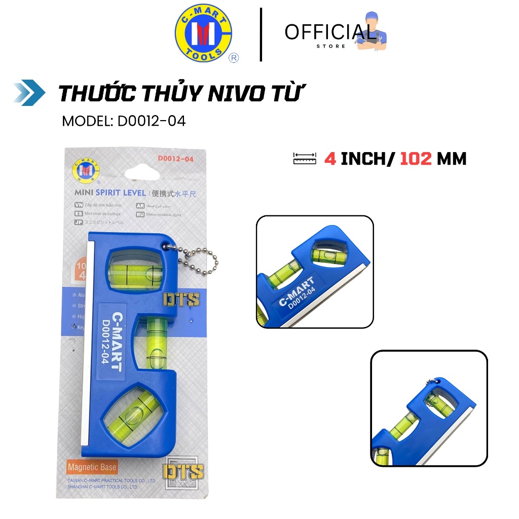 Thước thủy nivo 4 inch/ 100mm C-MART D0012-04 | Thước đo góc nghiêng, đo độ dốc có từ châm, dễ dàng 