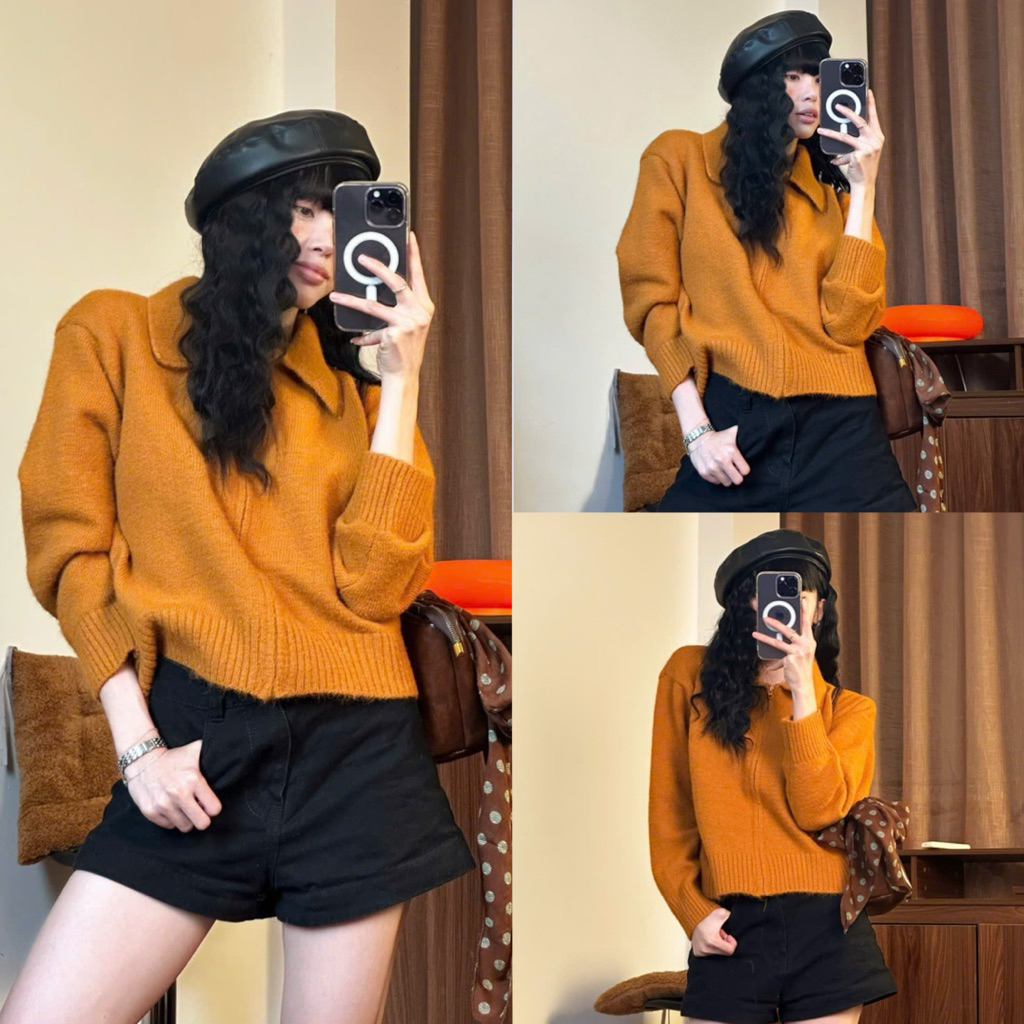 [Hàng QC sẵn] Áo len cổ bẻ khóa kéo lông xù dáng ngắn basic style vintage TAG CỪU mã 25605 | BigBuy360 - bigbuy360.vn