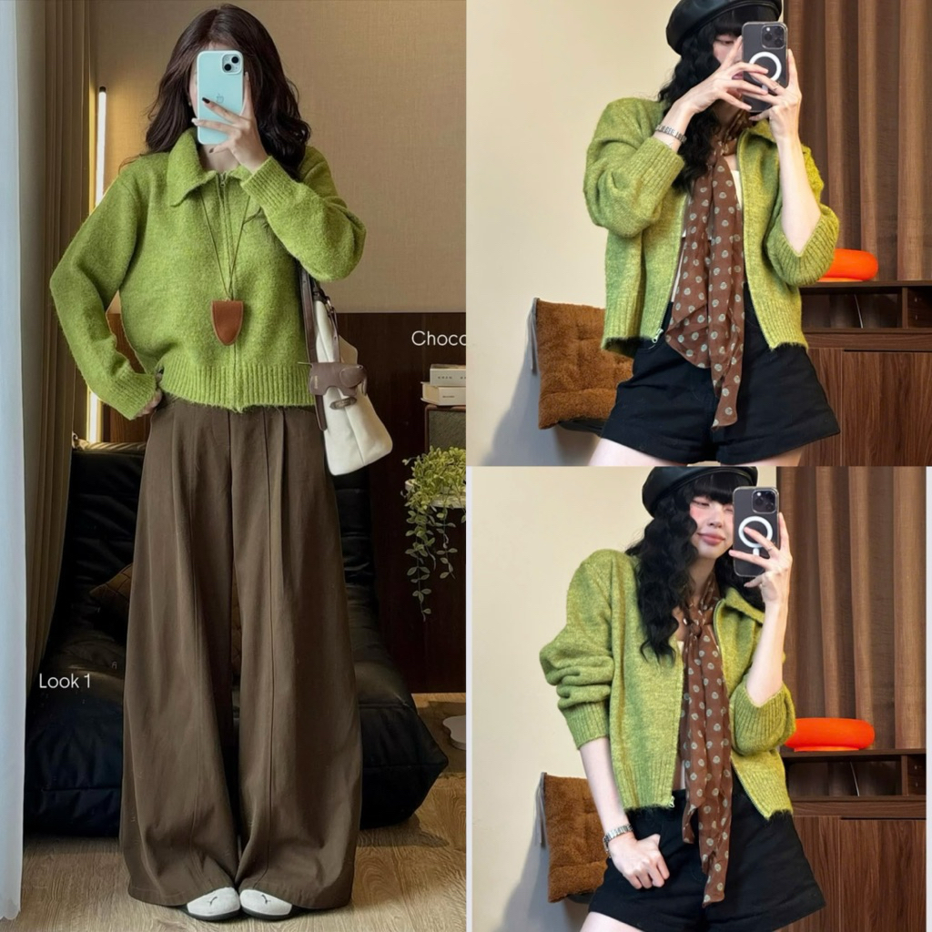 [Hàng QC sẵn] Áo len cổ bẻ khóa kéo lông xù dáng ngắn basic style vintage TAG CỪU mã 25605 | BigBuy360 - bigbuy360.vn