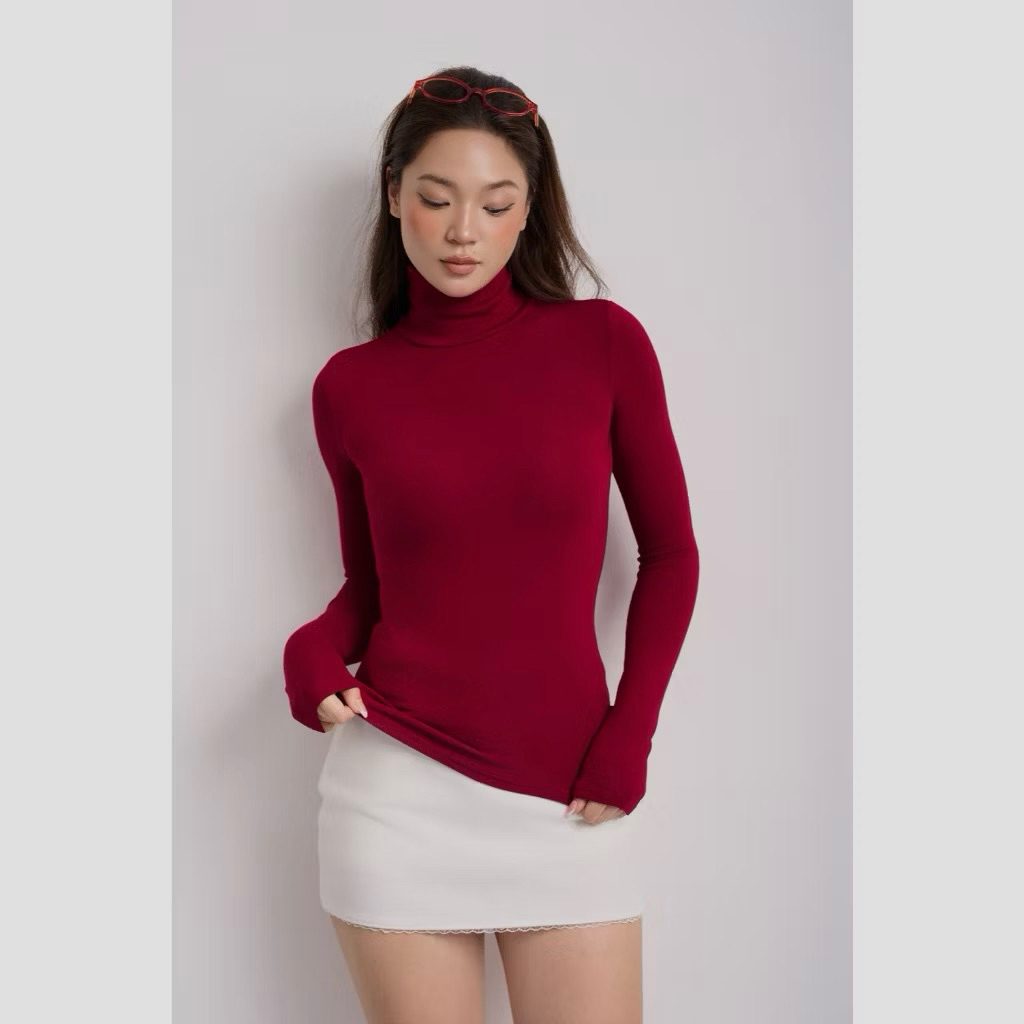 Áo cổ lọ 8p dài tay giữ nhiệt cổ lọ cao 8cm co giãn chất cotton lông thỏ mịn dày dặn Justdun C20 | BigBuy360 - bigbuy360.vn