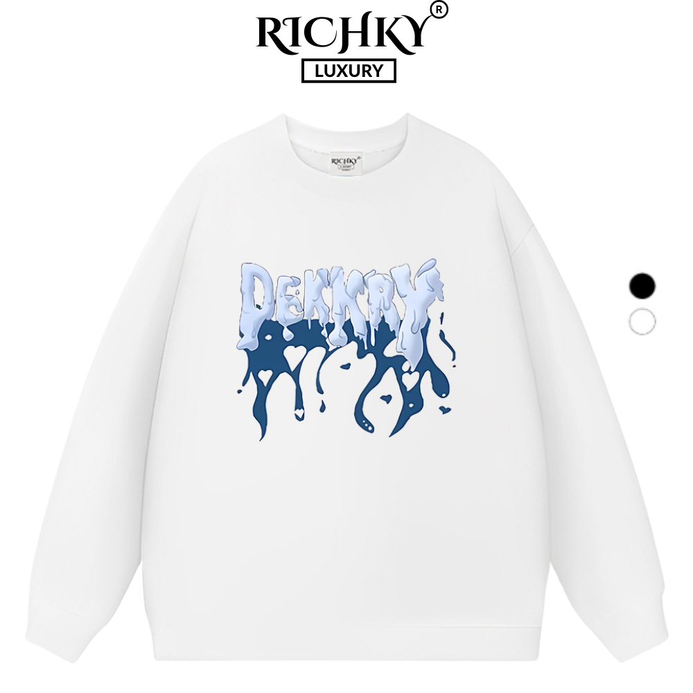 Áo Sweater Richky Luxury Premium Nỉ Dekkry Tan Chảy Lửa Xanh Frozen Flow Blue Flame