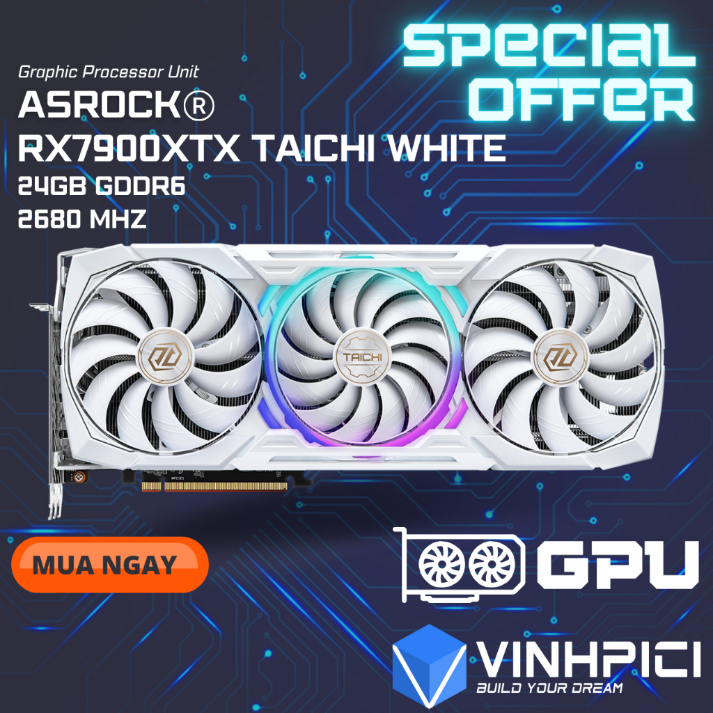Card màn hình AMD ASROCK RX 7900XTX Taichi White 24GB OC