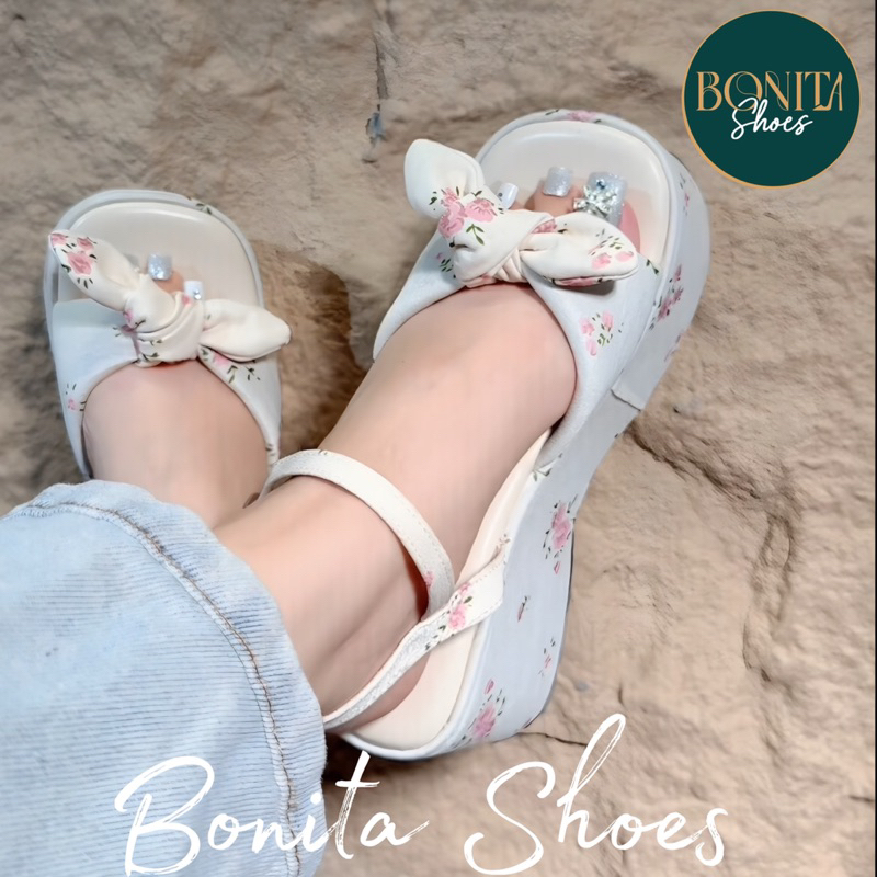 NS1 Sandal xuồng quai ngang thắt nơ lót hoa nhí - Bonita Shoes BM260