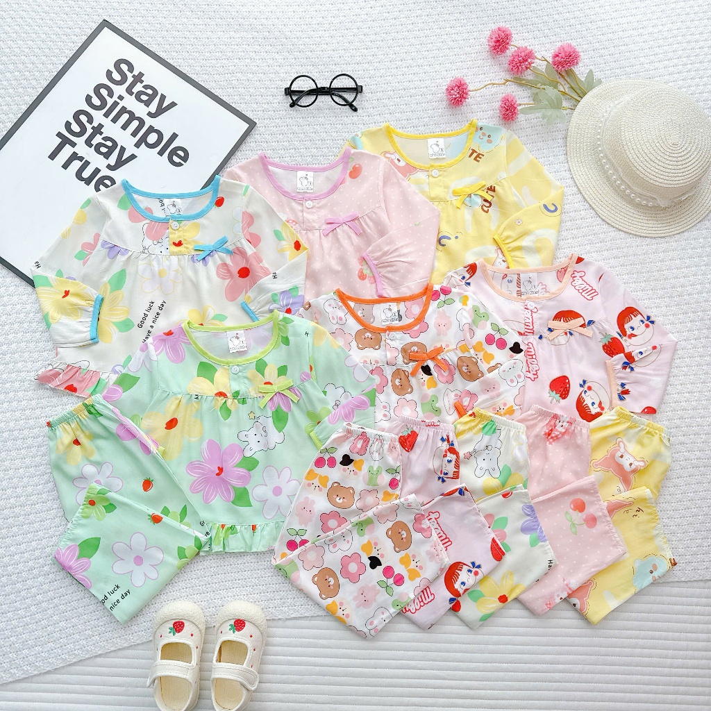 [7-13kg]Đồ Ngủ Cho Bé Gái, Đồ Bộ Mặc Nhà Bé Gái Vải Tôn (Tole-Lanh) mẫu DÀI Mềm-Mịn-Mát MeGauu - BTG115