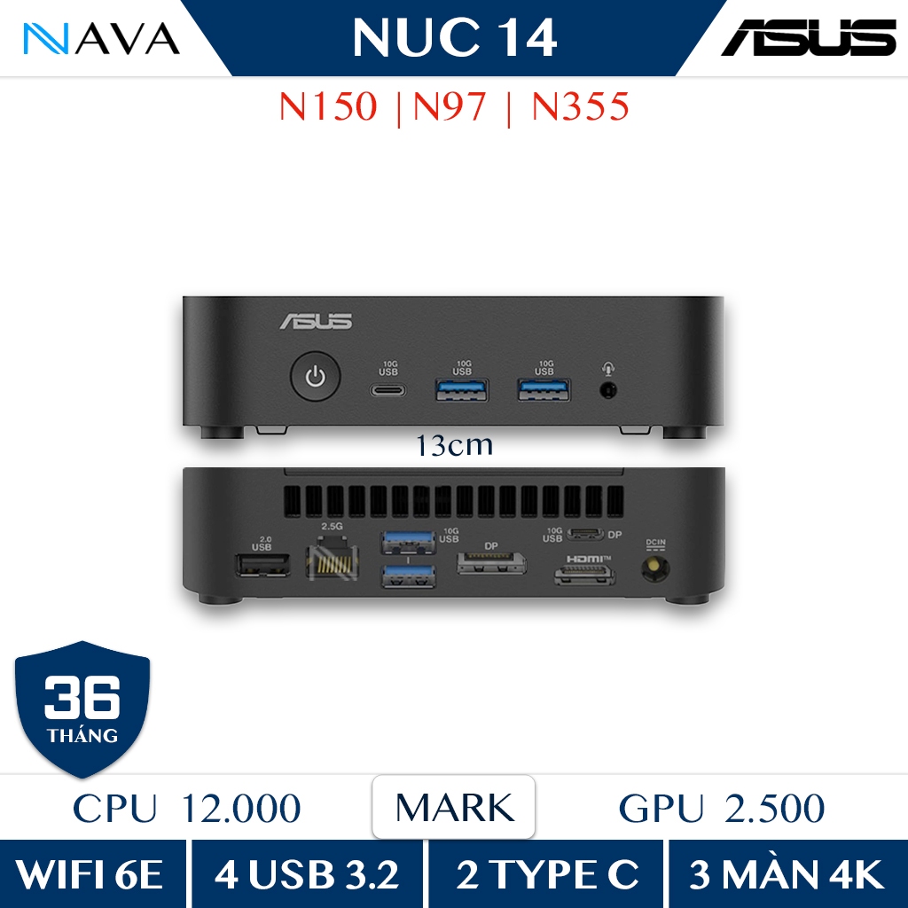 Mini PC ASUS NUC 14 Essential Intel N150 N355 N97, DDR5, Tiết Kiệm Điện, Wifi 6E, 3 Màn 4K | BigBuy360 - bigbuy360.vn