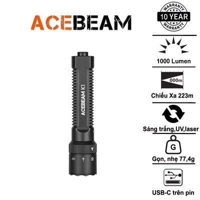 Acebeam K1 – Đèn pin EDC nhỏ gọn, ba nguồn sáng 1000lm, 223m, UV 365nm, sạc USB-C