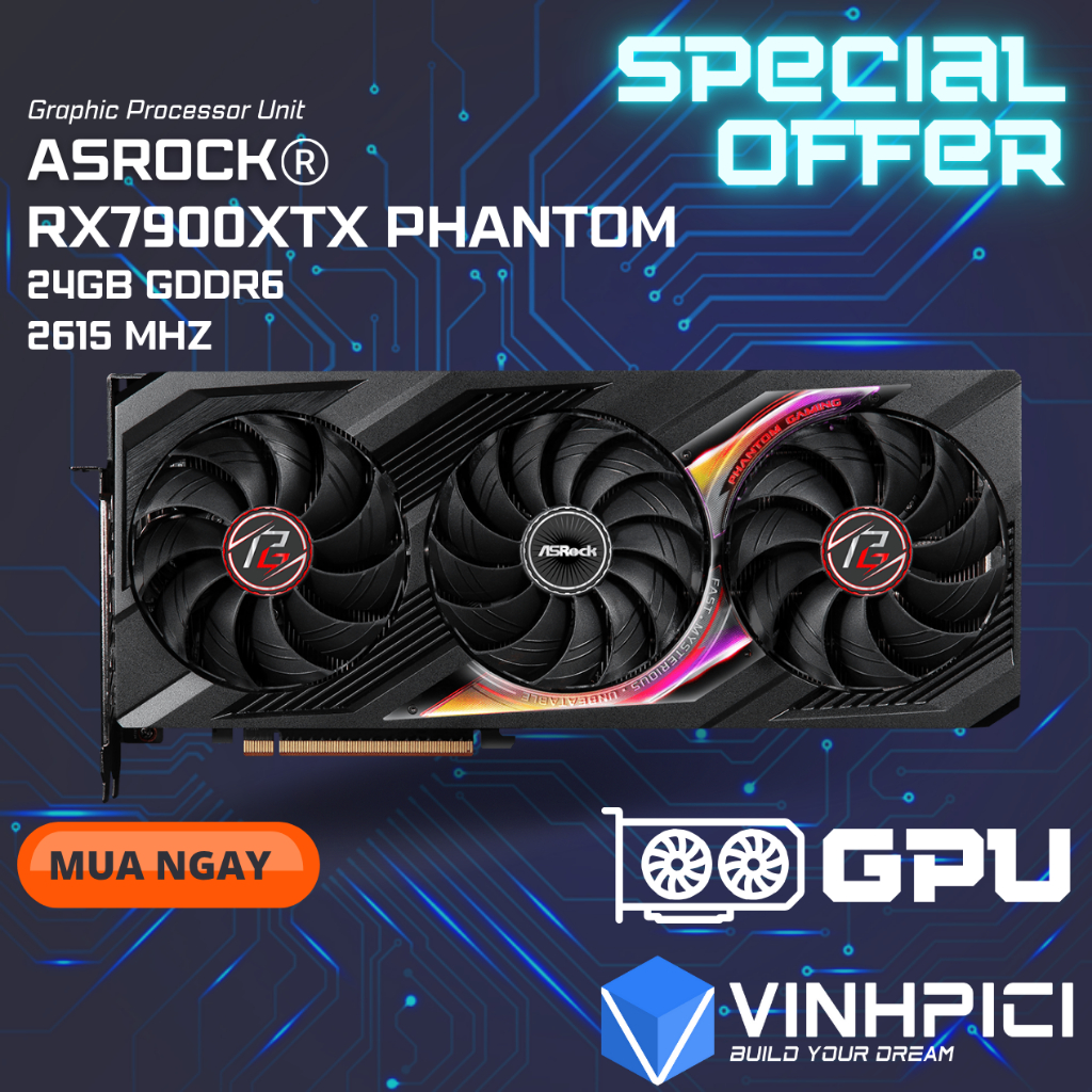 Card màn hình AMD ASROCK RX 7900XTX Phantom Gaming 24GB OC