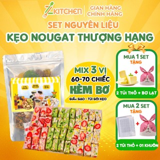  Set Nguyên Liệu Làm Kẹo Nougat Kẹo Hạnh Phúc 16 Nguyên Liệu 60 Viên 3 vị Dâu tây Matcha Sữa Vani 