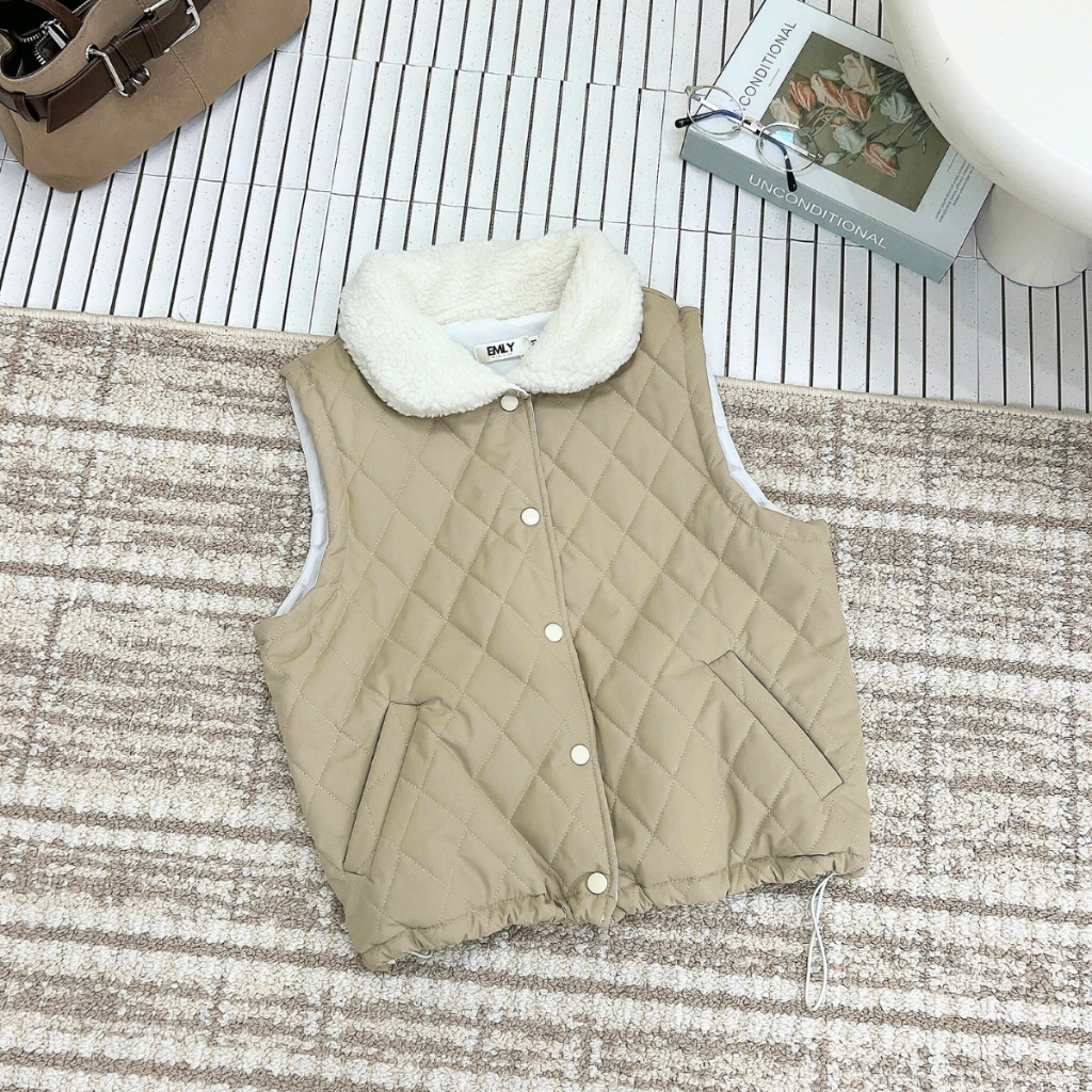 EMLYvn - Áo Gile Phao Nữ Cổ Lông Trần Bông Cao Cấp, Áo Khoác Gile Phao Hàn Quốc Mùa Đông 2025 | BigBuy360 - bigbuy360.vn