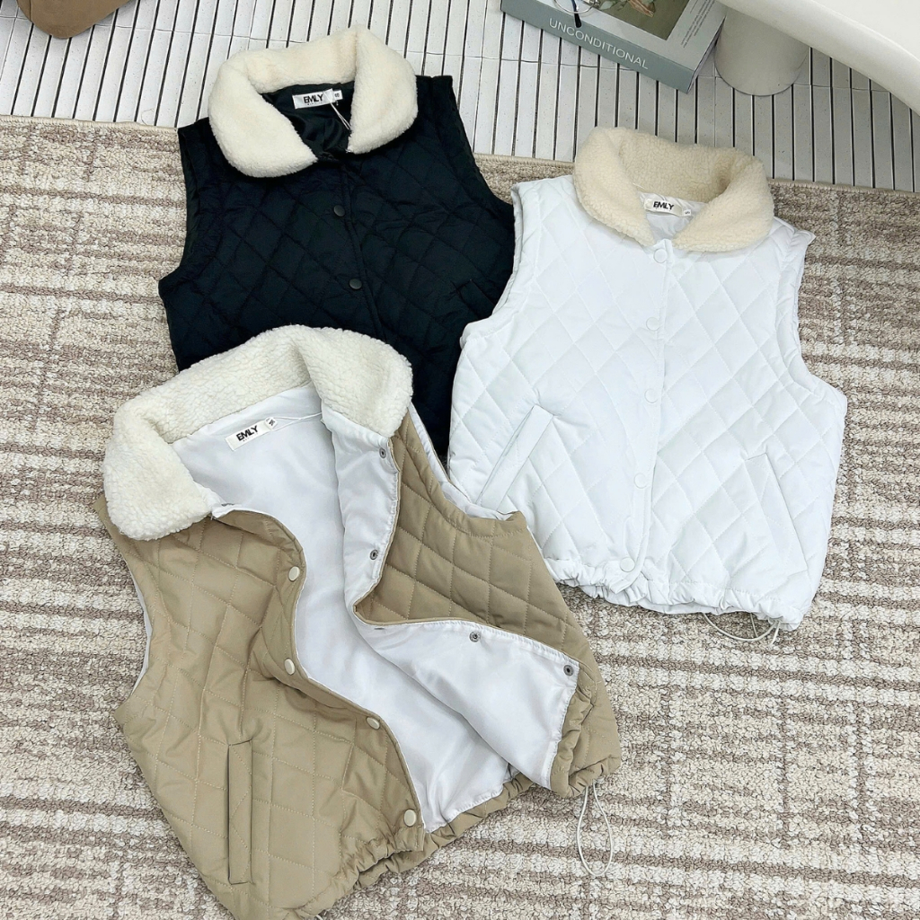 EMLYvn - Áo Gile Phao Nữ Cổ Lông Trần Bông Cao Cấp, Áo Khoác Gile Phao Hàn Quốc Mùa Đông 2025 | BigBuy360 - bigbuy360.vn