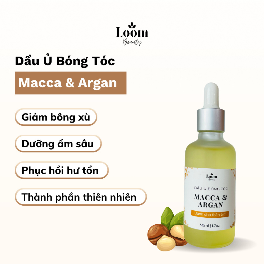 Dầu Ủ Tóc Bóng Tóc Macca Loom Beauty, Phục Hồi Hư Tổn, Giảm Bông Xù, Dành Cho Phần Thân Và Ngọn Tóc