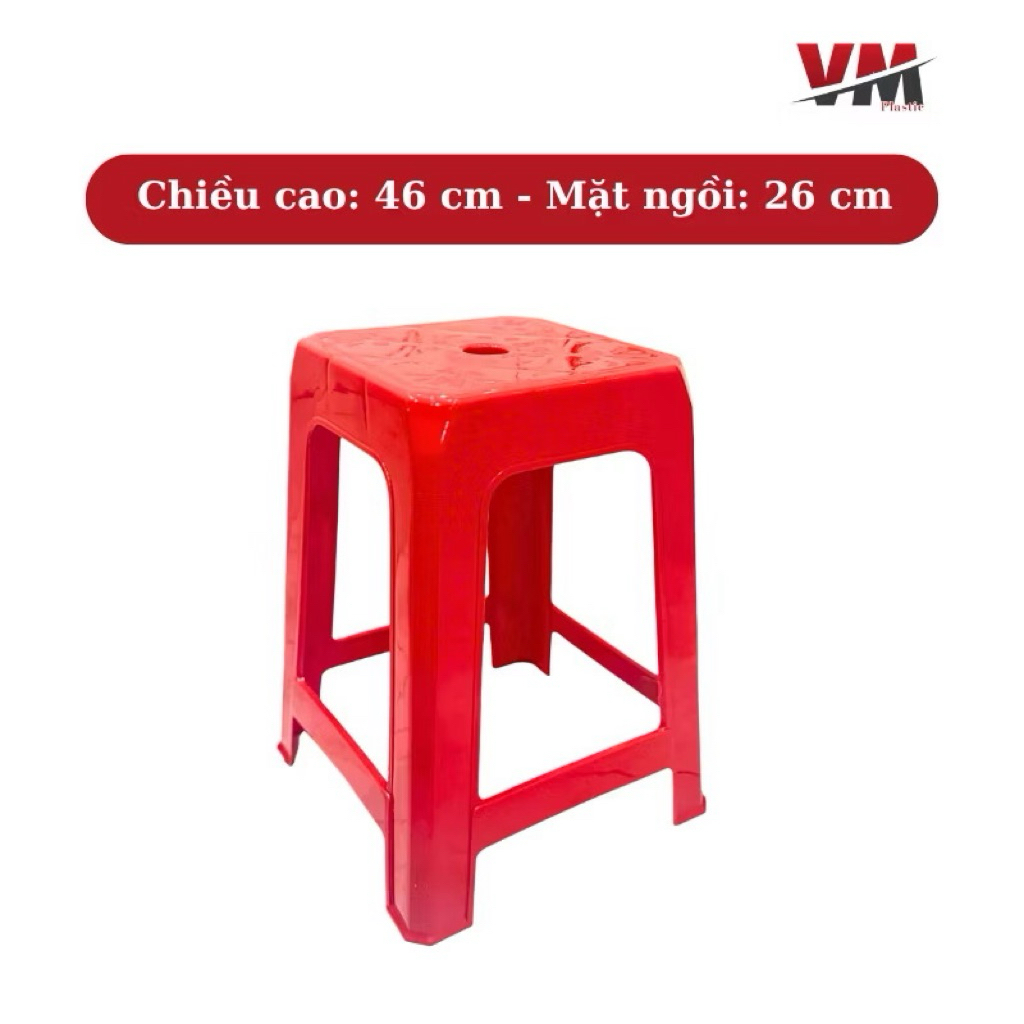 Ghế nhựa cao Nhựa Văn Minh, mặt vuông bông có lỗ kích thước 46x26 cm