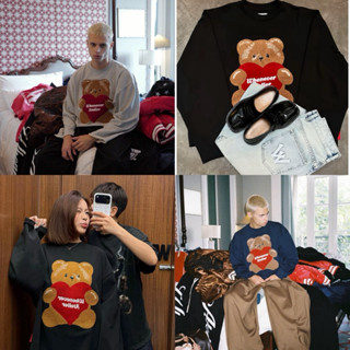  Áo Long Sleever WHENEVER Thêu Xù Hình Gấu To Đùng Ba Màu Đen   Xám   Xanh Navy  tặng túi vải Whenever  