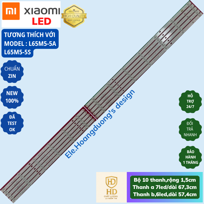 Thanh led tivi xiaomi l65m5-5a l65m5-5s ( 1 bộ 10 thanh ab/thanh a 7led/thanh b 6led)-ele.hoangduong