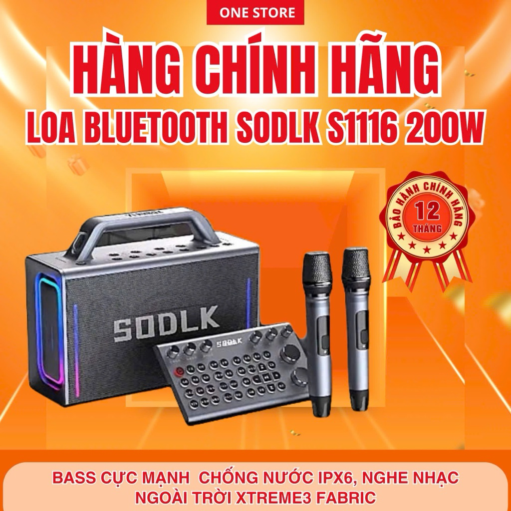 [HÀNG CHÍNH HÃNG]Loa Bluetooth SODLK S1116 200W – Bass Cực Mạnh  Chống Nước IPX6, Nghe Nhạc Ngoài Tr