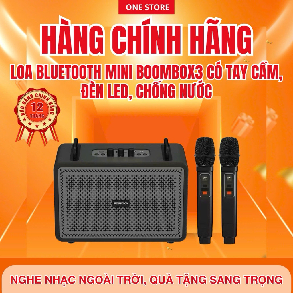 [HÀNG CHÍNH HÃNG]Loa Bluetooth Mini Boombox3 Có Tay Cầm, Đèn LED, Chống Nước – Nghe Nhạc Ngoài Trời,