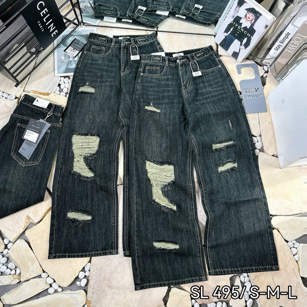 (92cm-Nàng Nấm) Quần Jeans Nữ Dáng Ống Rộng Loe Dáng Lỡ 92cm Ống 25cm Vải QC Demin