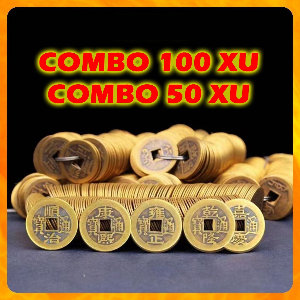 Túi 50 100 Đồng Xu Ngũ Đế Phong Thuỷ Combo Túi 200 Xu Cổ Âm Dương