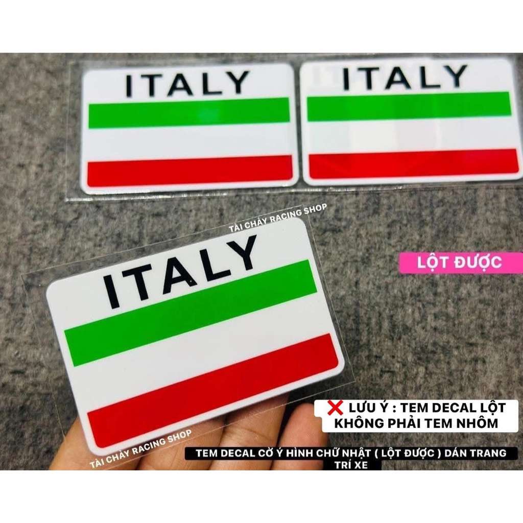 [ 1 TEM ] TEM DECAL CỜ ITALY HÌNH CHỮ NHẬT ( LỘT ĐƯỢC ) DÁN TRANG TRÍ XE
