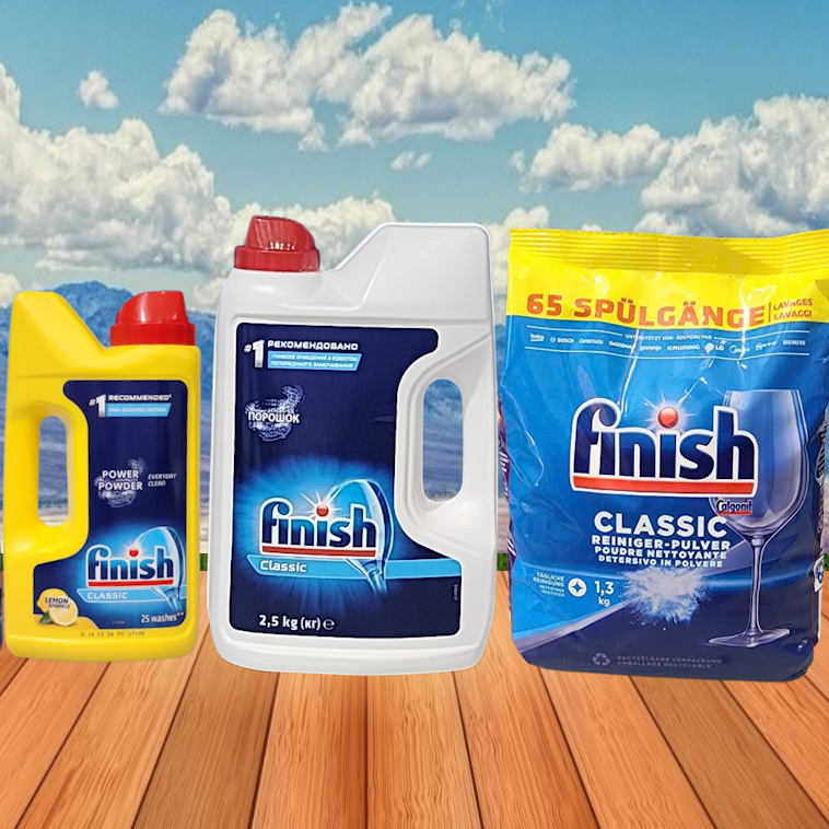 Bột rửa chén Finish 1kg, 2.5kg, 1.3kg dùng cho máy rửa bát chén ly