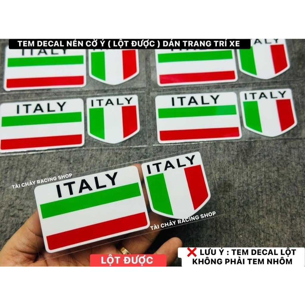 [ 1 BỘ 2 TEM ] TEM DECAL CỜ ITALY ( LỘT ĐƯỢC ) DÁN TRANG TRÍ XE