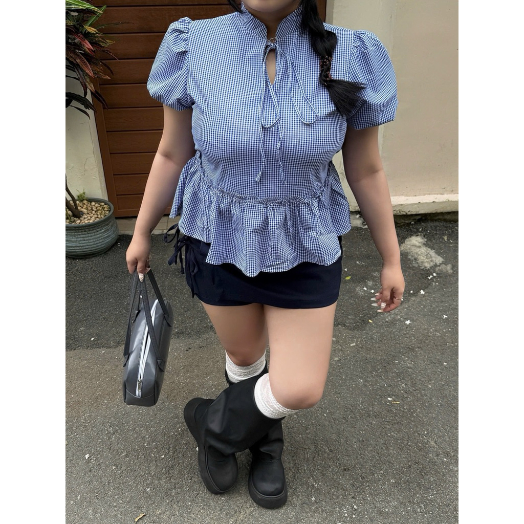 |Beos Bigsize 60-100ki| Áo babydoll peplum cổ tàu tay bí cho nữ bigsize/ chubby phong cách đáng yêu,