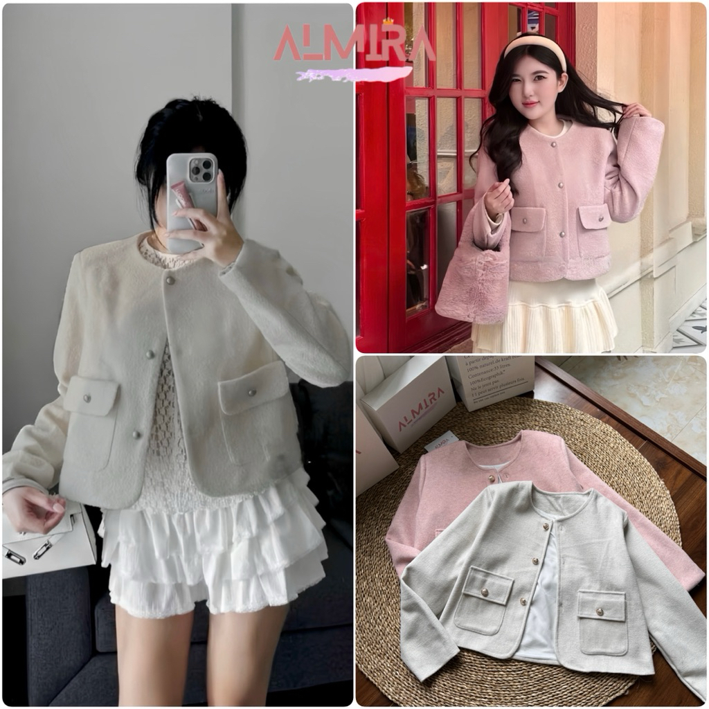 Áo Khoác Dạ Nữ 2 Túi Vạt Tròn Chất Dạ Ép May 2 Lớp Có Đệm Cầu Vai Almira Store
