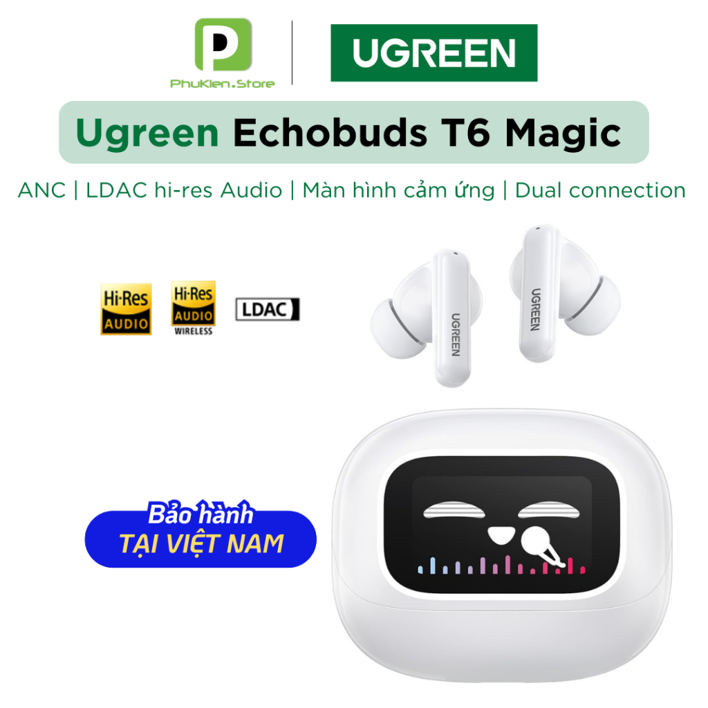 Tai nghe Bluetooth 5.4 Ugreen EchoBuds Magic T6 | LDAC Hi-res | Màn hình màu | Kết nối 2 thiết bị | | BigBuy360 - bigbuy360.vn
