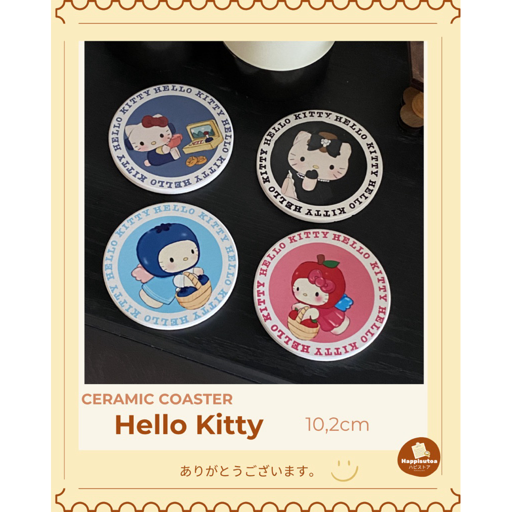 Lót ly đá Diatomite 𝙷𝙴𝙻𝙻𝙾 𝙺𝙸𝚃𝚃𝚈  – Lót ly 10.2cm, họa tiết hello kitty kawaii, chống trượt mùn cưa
