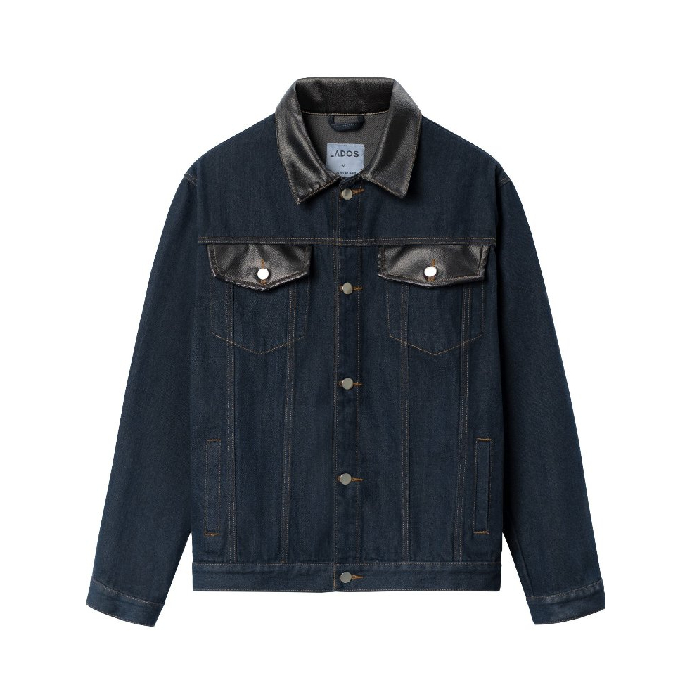 [ NEW ] LADOS- Áo Khoác Denim Cotton Cổ Và Nắp Túi Da Dày Dặn Mềm Mại Có Túi Trong Unisex Localbrand