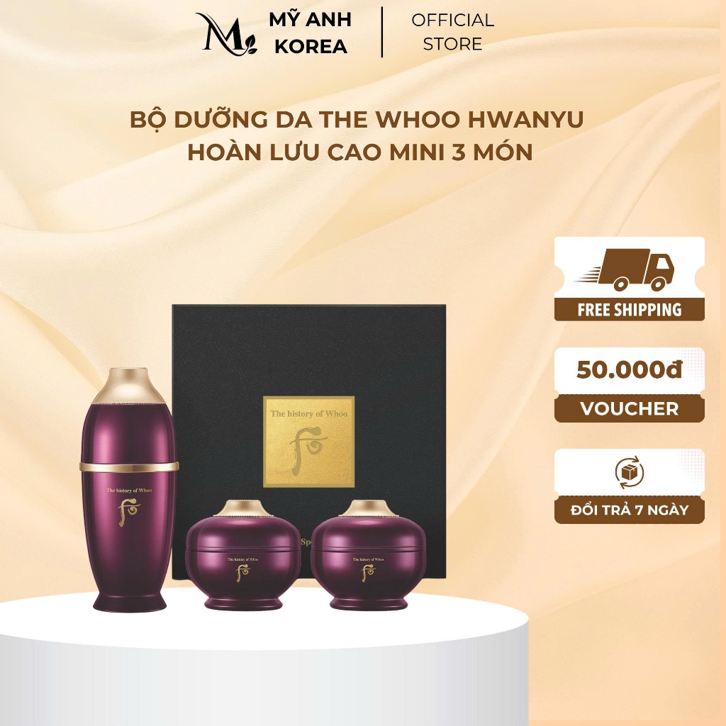  Bộ dưỡng da Whoo Hwanyu Hoàn Lưu Cao mini 3 món trẻ hóa nâng cơ căng bóng chống lão hóa Mỹ Anh Korea 