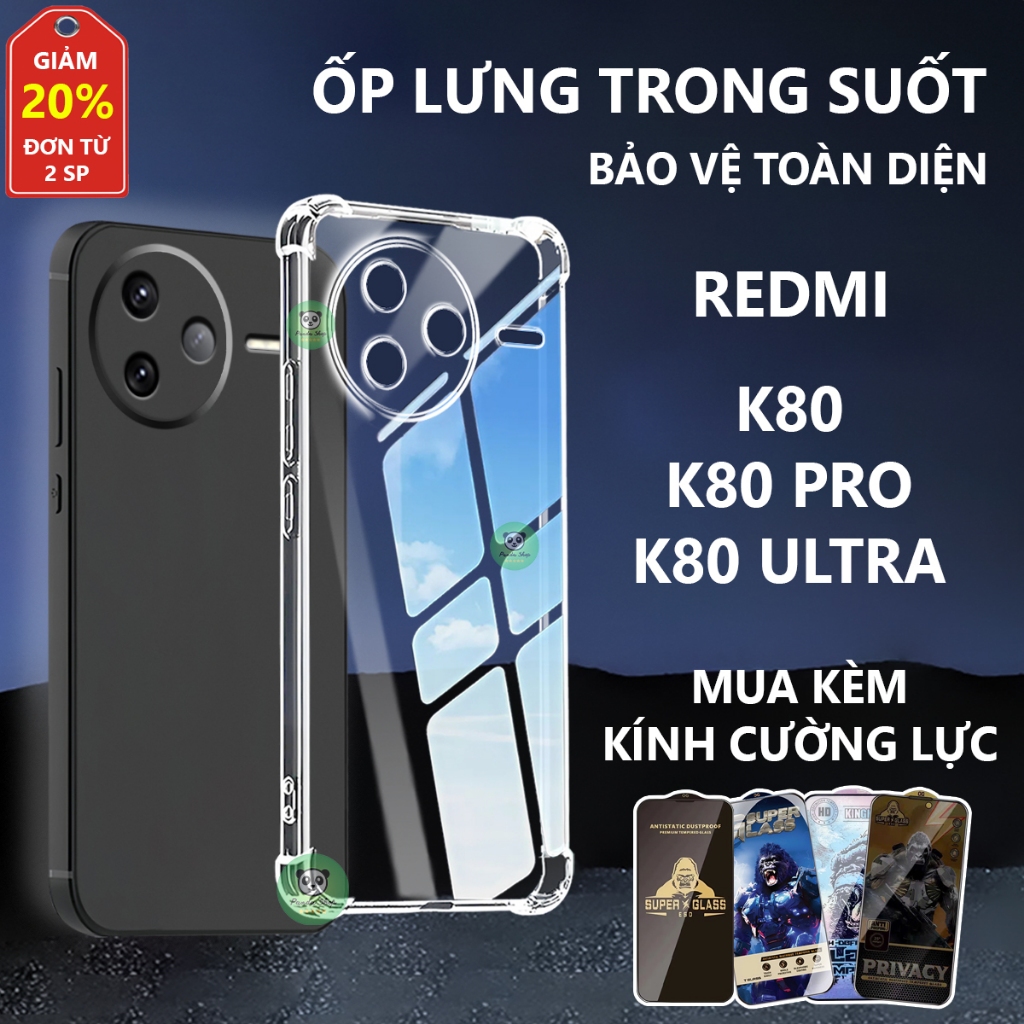 Ốp lưng Redmi K80/ K80 PRO/ K80 ULTRA chống sốc, trong suốt, silicon, bảo vệ camera-Panda
