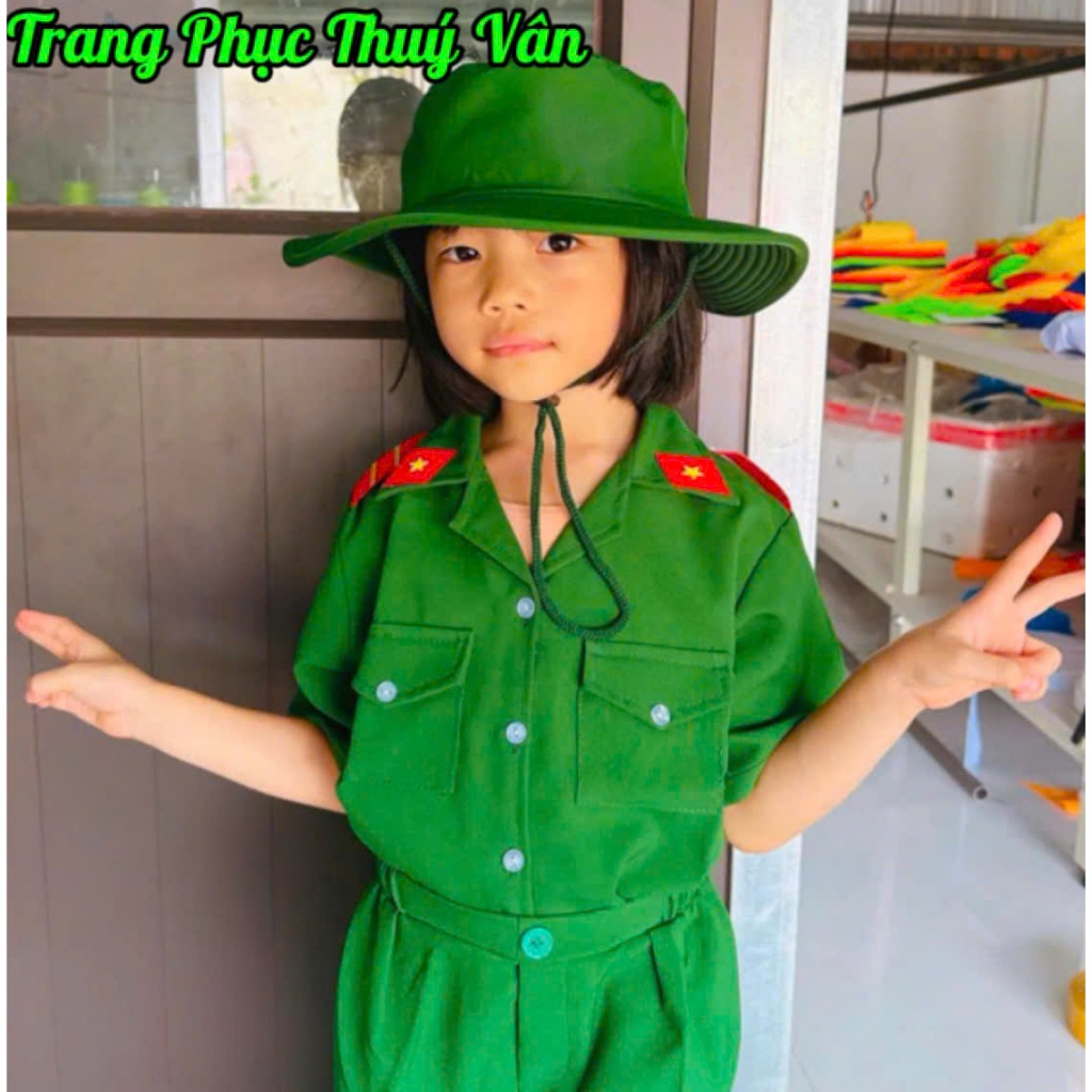 [10-48kg] Quần + Áo +  Mũ ( Nón )  Chiến Sĩ Nhí Có Mũ Sỹ Quan, Mũ Tai Bèo