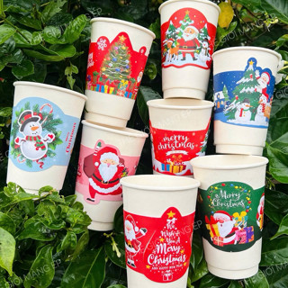   100 Cup Holder Noel 2025 + Tag Ống Hút  Trang Trí Ly Giấy Nhựa – Ông Già Noel Người Tuyết 🎄 