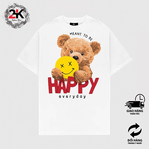 Áo Thun, Gấu Teddy, Form Rộng FASHION 2K Fullbox PhôngStreetwear Cổ Tròn Nam Nữ 100% Cotton Oversize
