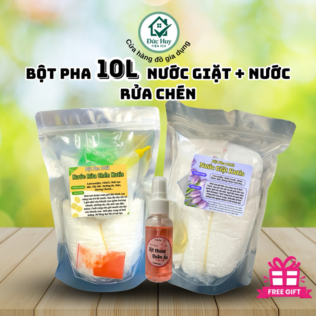 [COMBO] Bột Pha 10L Nước Giặt + 10L Nước Rửa Chén (kèm quà tặng)