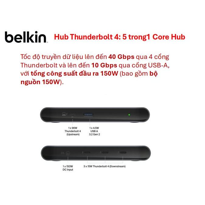 [Chính hãng Belkin] Hub Thunderbolt 4 - 5 trong 1, màn hình 4k & 8K