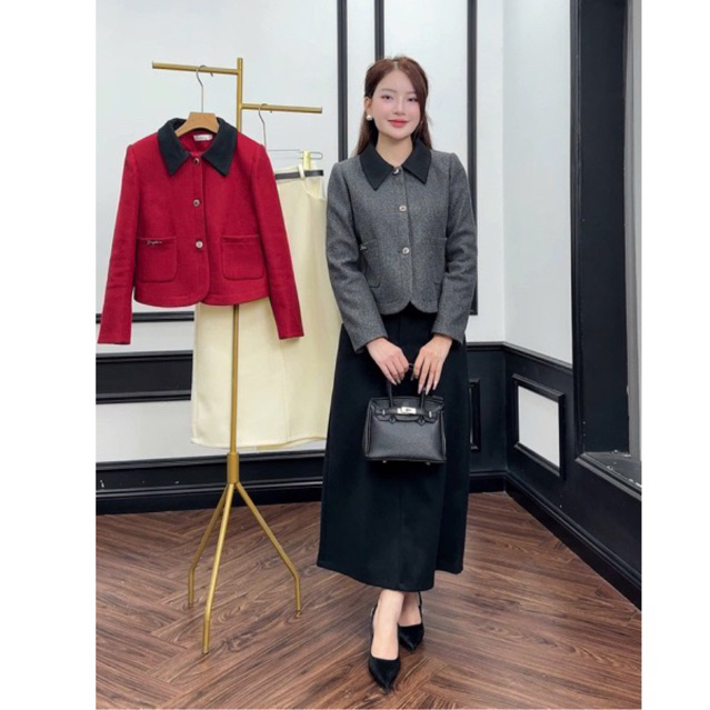 Áo dạ nữ công sở  cổ Đức lót lụa có đệm vai cao cấp Emvy fashion H34