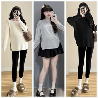  Áo suông áo bầu dài tay Thu Đông thiết kế THUN TĂM mềm mại co giãn CỔ TRÒN xinh xắn 3 màu A48 