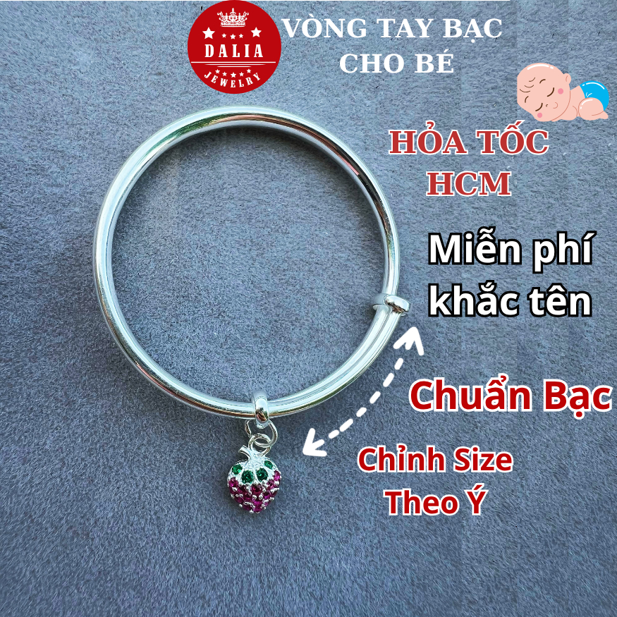 Lắc bạc cho bé khắc tên, ngày sinh miễn phí theo yêu cầu chuẩn bạc ta DaLiA Jewelry vòng bạc dâu tây
